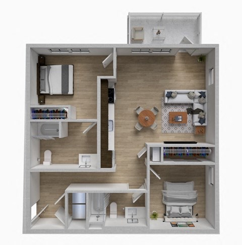 Floor plan for 2 beds, 2 baths, 994 sqft